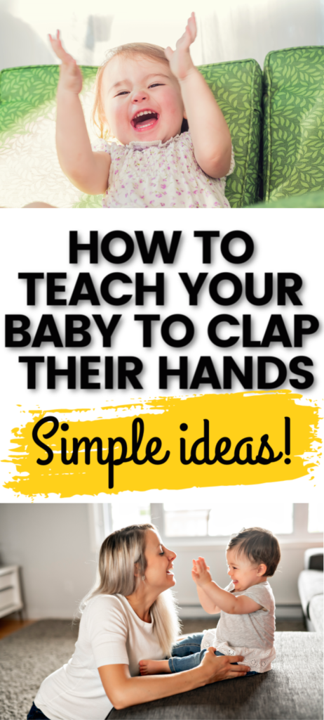 Are you wondering how to teach baby to clap?  Try these simple tips to work on baby clapping milestone during playtime and daily routines.  Discover fun songs and fingerplays to try with your baby to incorporate clapping.