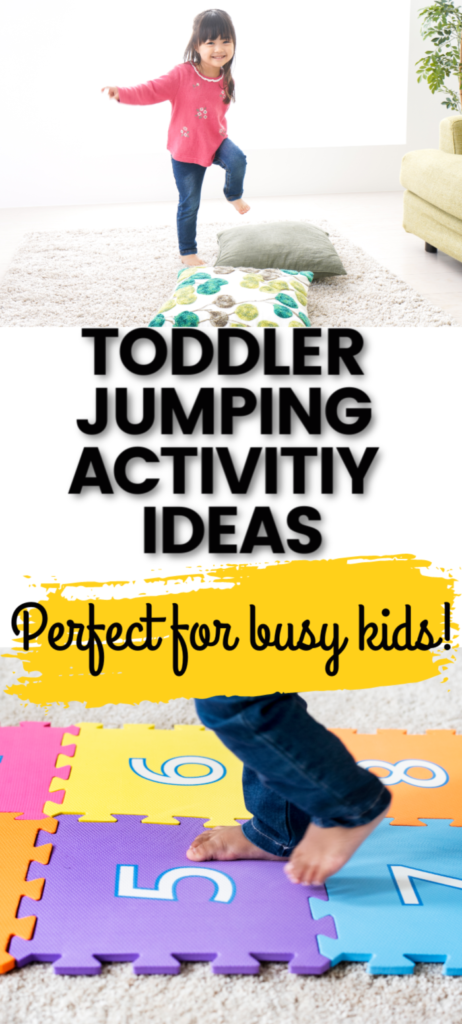 Fun and easy toddler jumping activities that will help build balance and coordination.  These simple toddler activities can be done indoors or outdoors and will help burn energy that your toddler has.